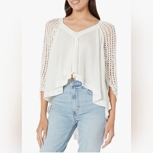Free People Castaway Crochet Cropped Oversized Ivory Top Sz Small NWT